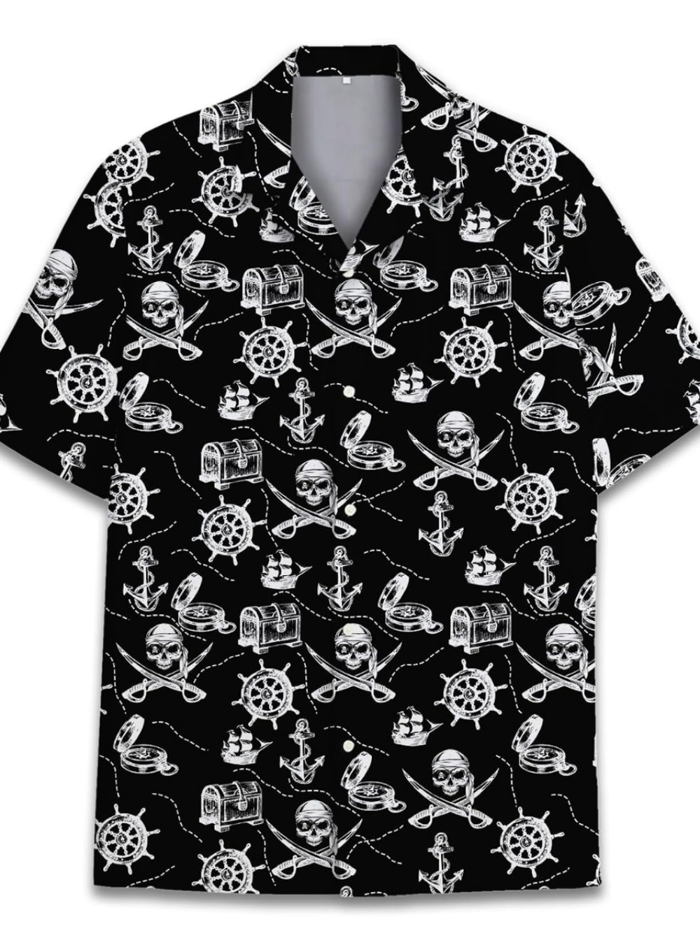 Pirate Hawaiian shirt Shulls Treasure Hihi Global Large New Black White